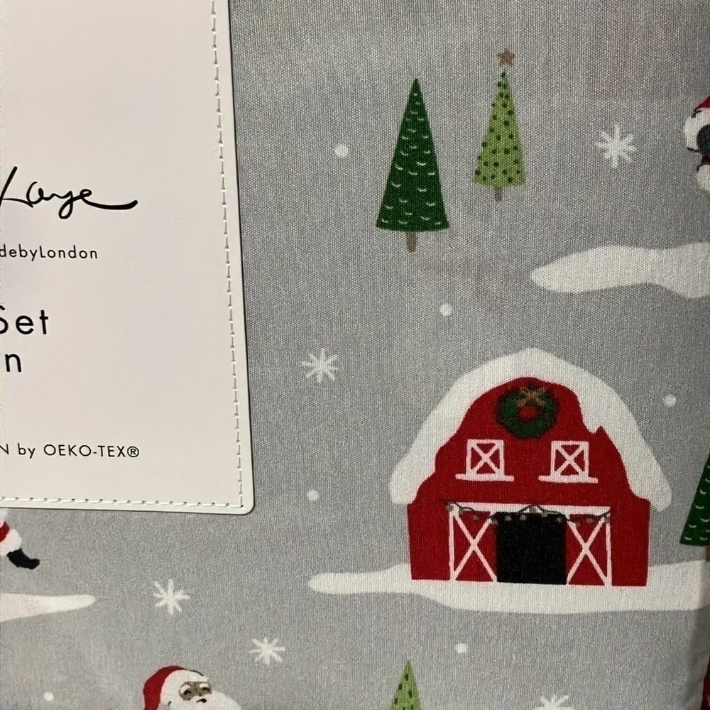 NEW LONDON KAYE QUEEN SIZE WINTER BARNYARD SANTA CHRISTMAS SHEETS